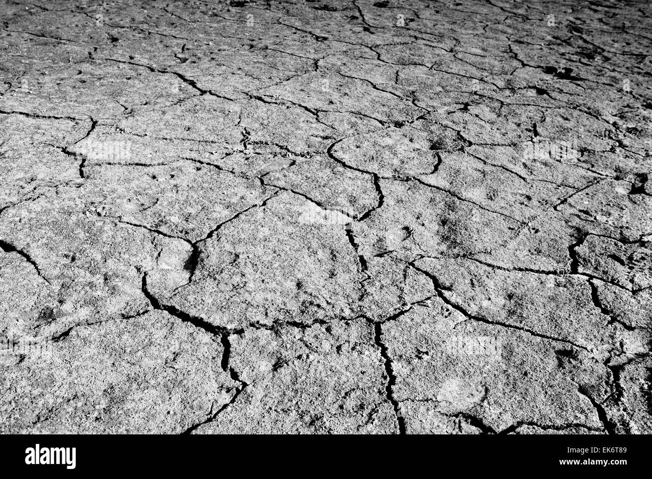 Dry cracked earth texture or background, Nogales reservoir, Badajoz, Spain Stock Photo