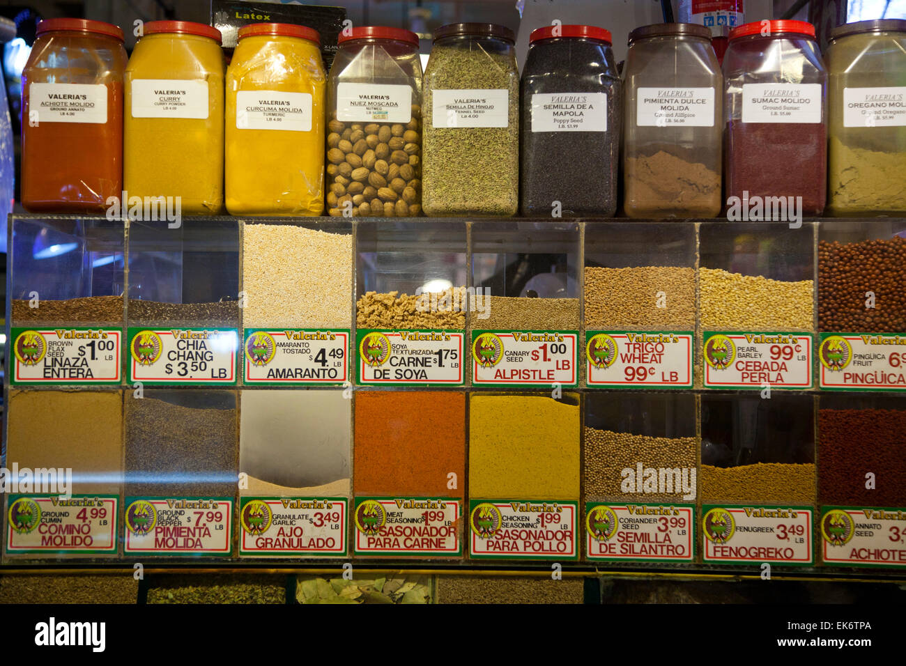 Mexican spices, Grand Central Market, Los Angeles, California Stock