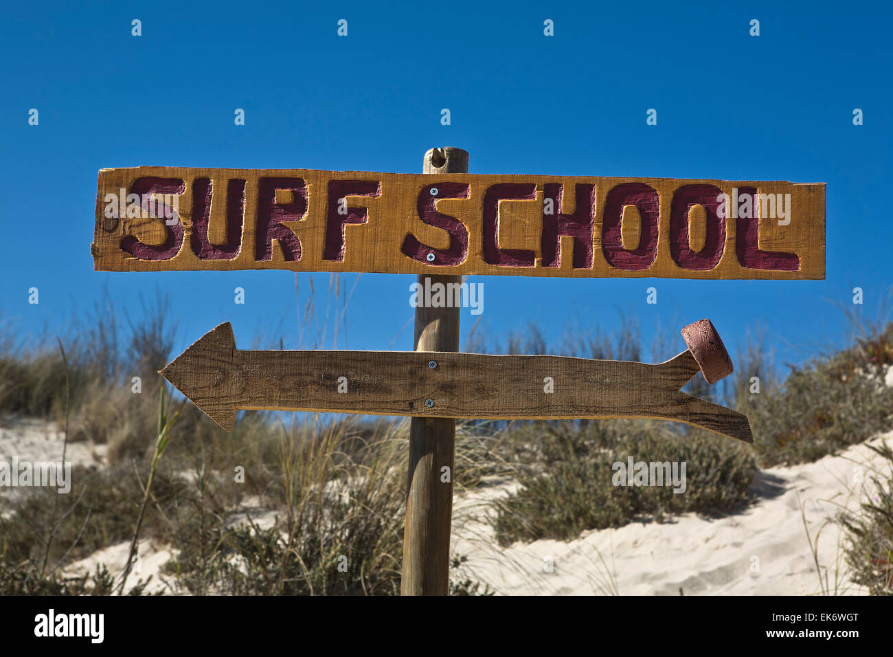 Surf school wooden sign Stock Photo - Alamy