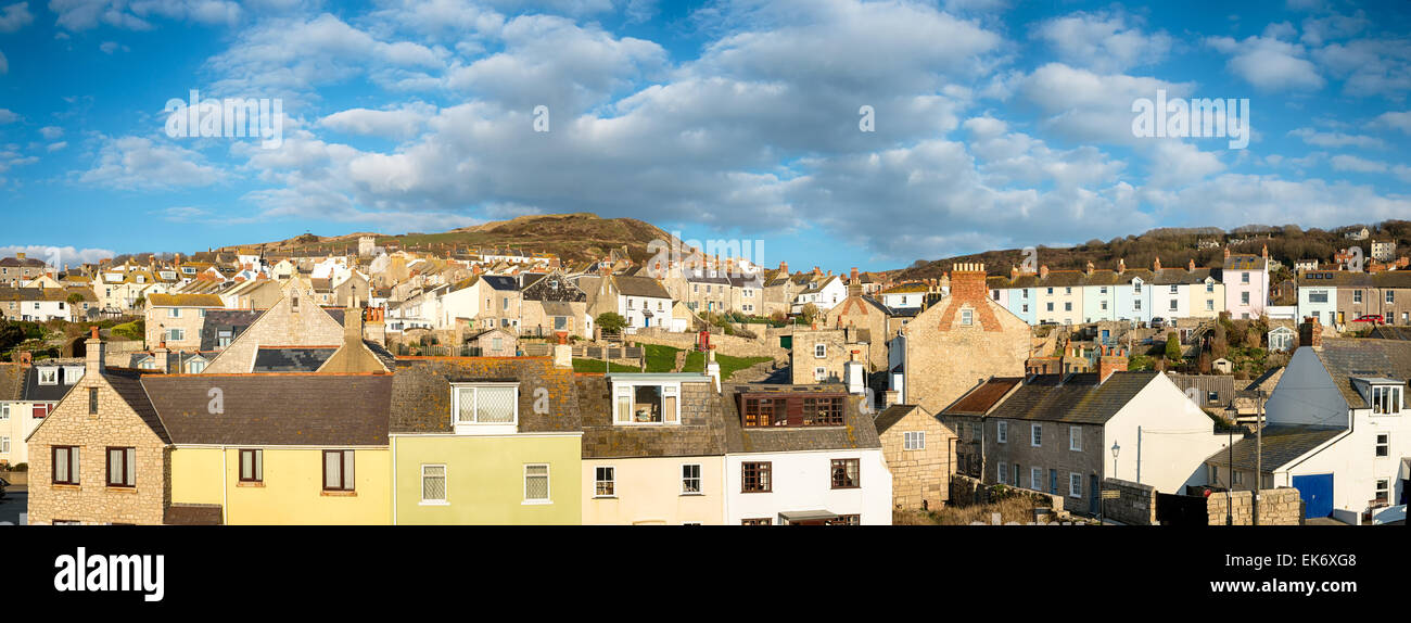 Rows of terraced cottages at Chiswell on the Isle of Portland a small island joined by a causeway to Weymouth in Dorset Stock Photo