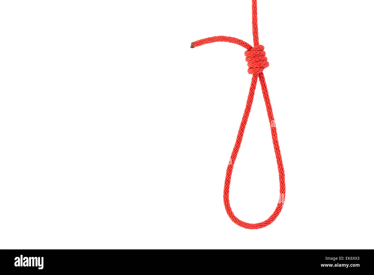 noose with gallows knot tied on thick jute rope isolated on white