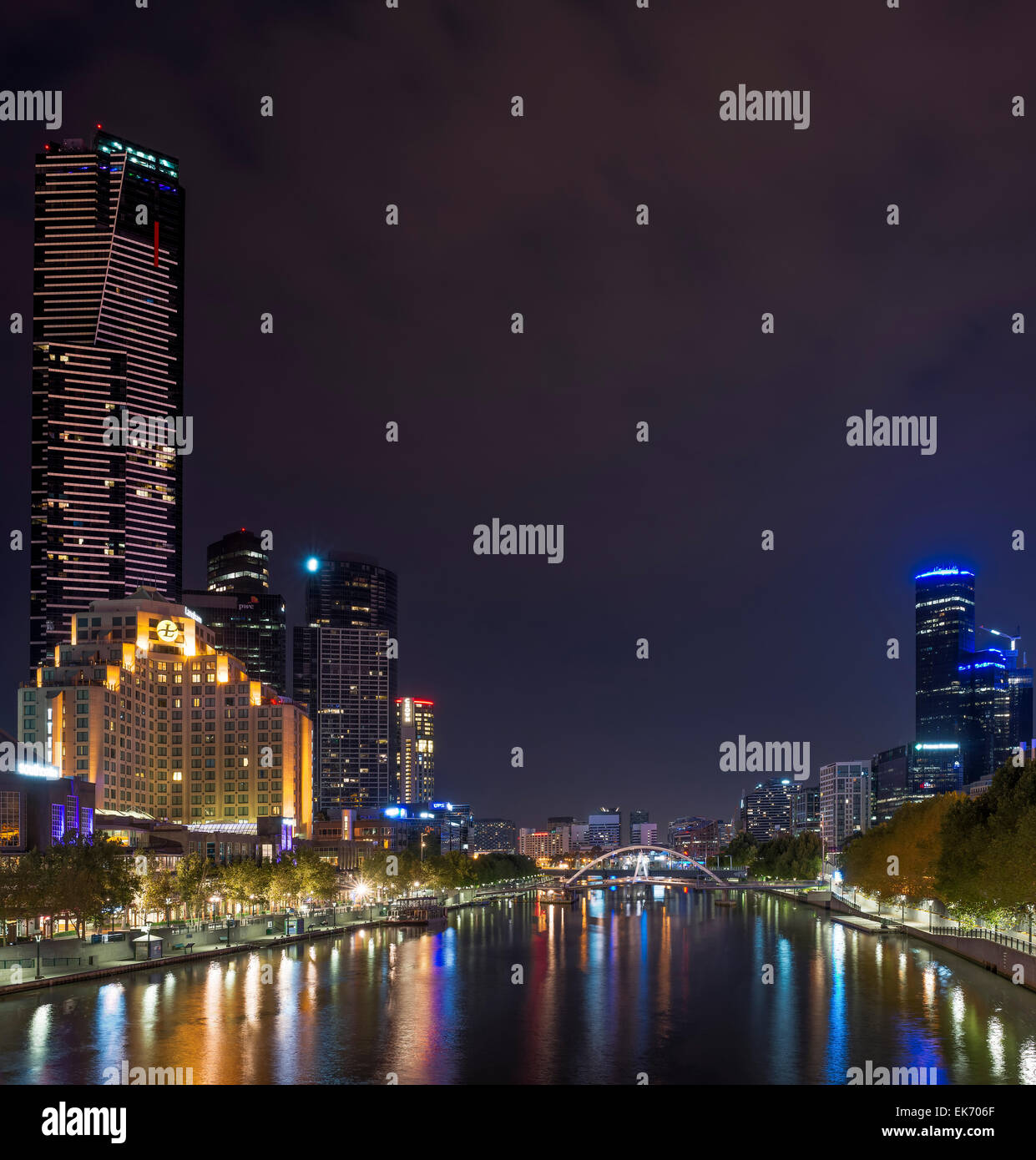 The Yarra River and Southbank lit up at night in Melbourne Australia. Stock Photo