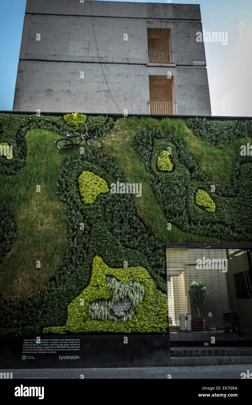 contemporary architecture building with a vertical garden in Mexico City Downtown Stock Photo