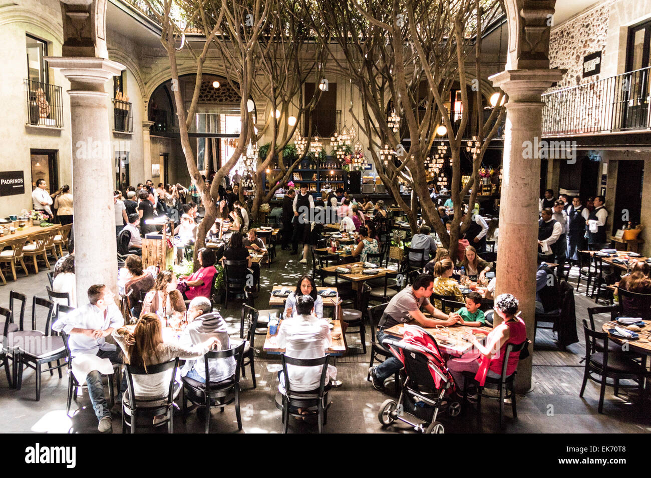 Restaurant in an old Spanish colonial building in Mexico City Downtown Stock Photo