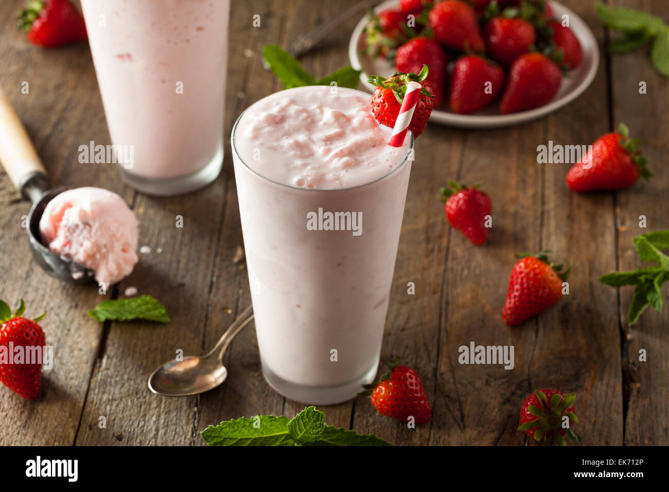 Refreshing Homemade Strawberry Milkshake in a Glass Stock Photo Alamy