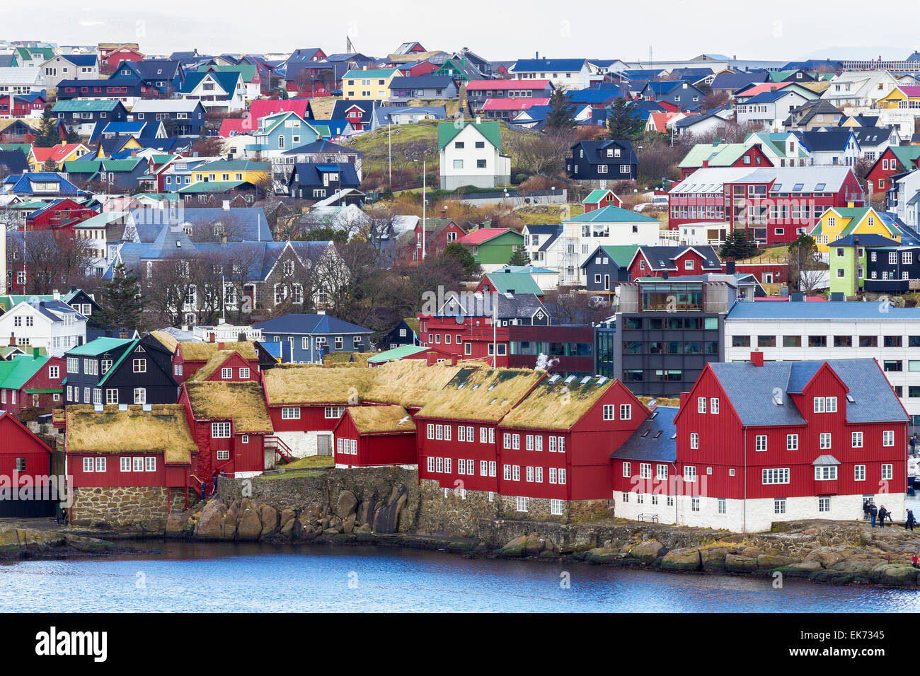 Tinganes peninsula the oldest part of the Faroe's islands capital Torshavn. It was founded 825 as the old viking parliament. Stock Photo