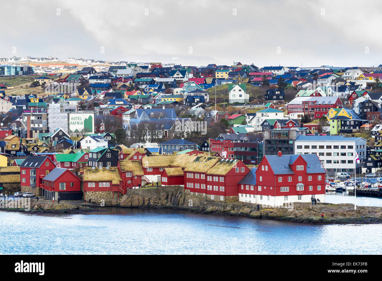 Tinganes peninsula the oldest part of the Faroe's islands capital Torshavn. It was founded 825 as the old viking parliament. Stock Photo