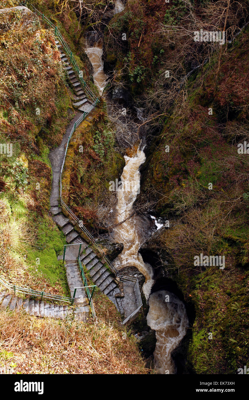 Devil's Bridge, Aberystwyth, Wales. Water cascading into the Punchbowl