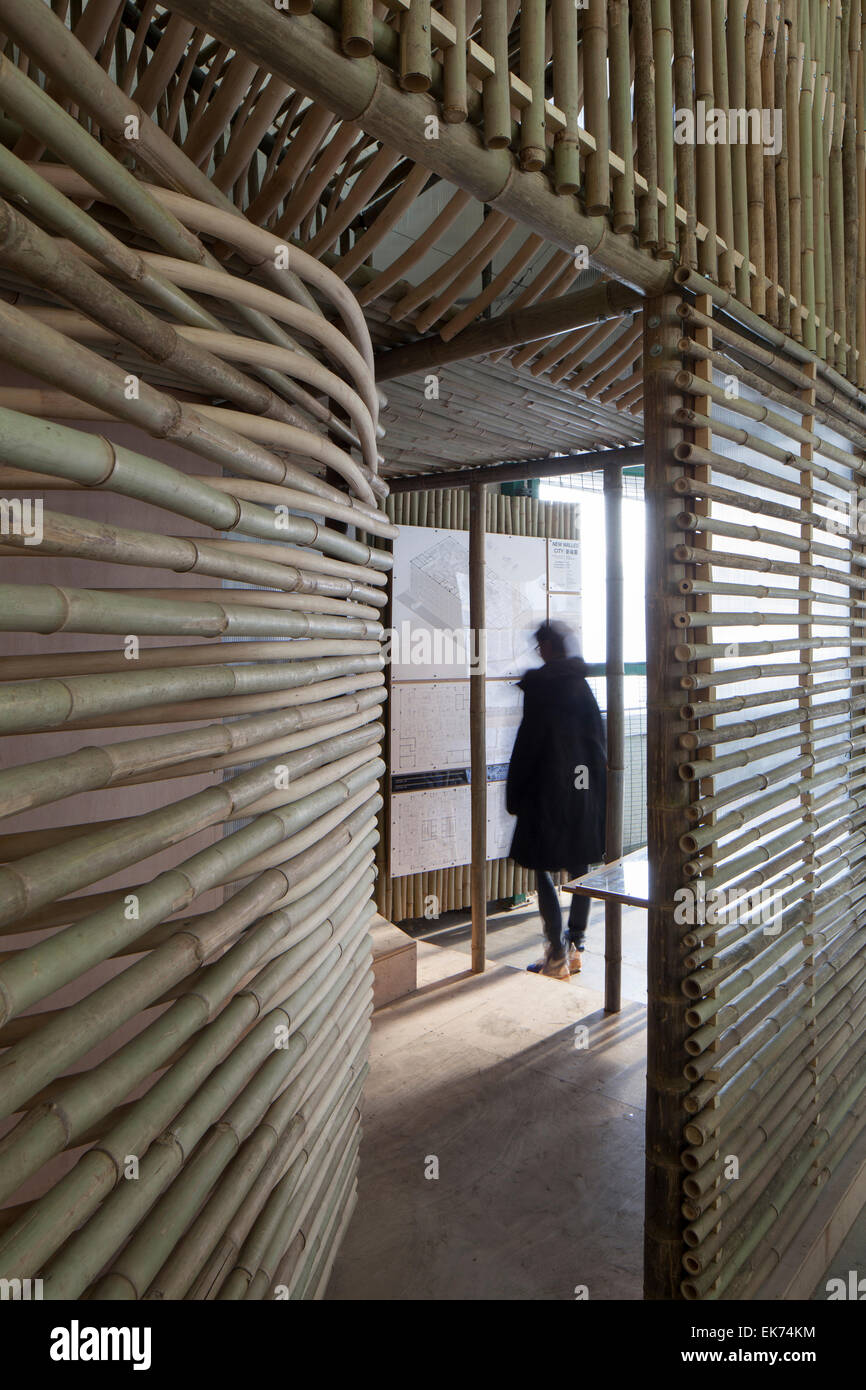 View through the front door. Bamboo Micro Housing, Kowloon, Hong Kong. Architect: Affect-t, 2013. Stock Photo