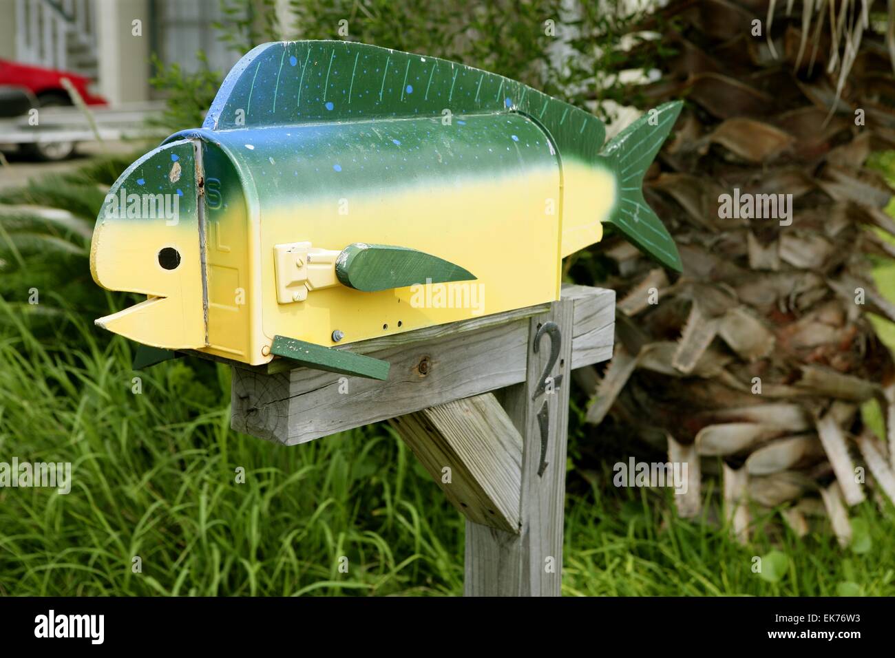 Fun artistic mail box with fish shape Stock Photo