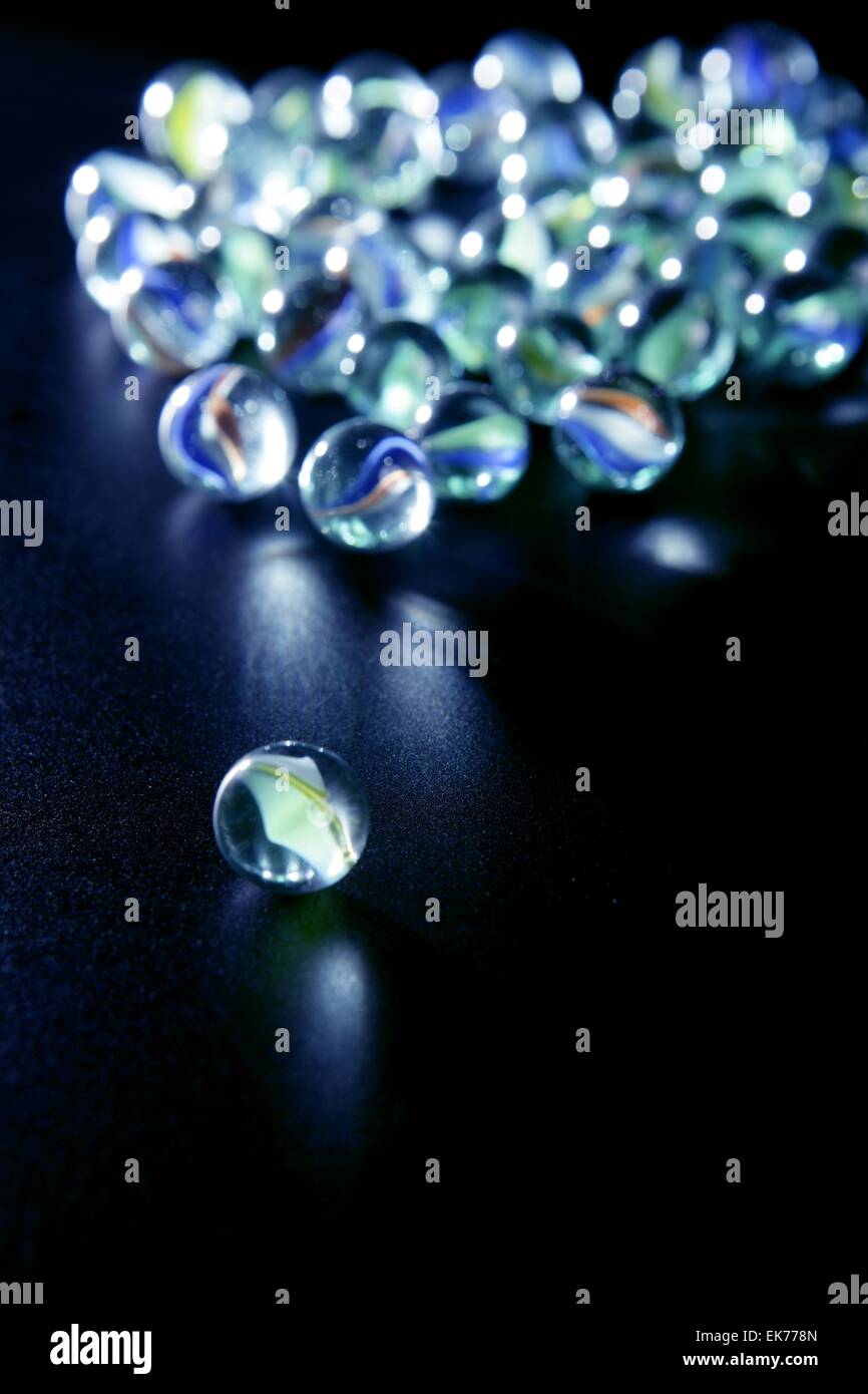 glass marbles with blue reflections Stock Photo