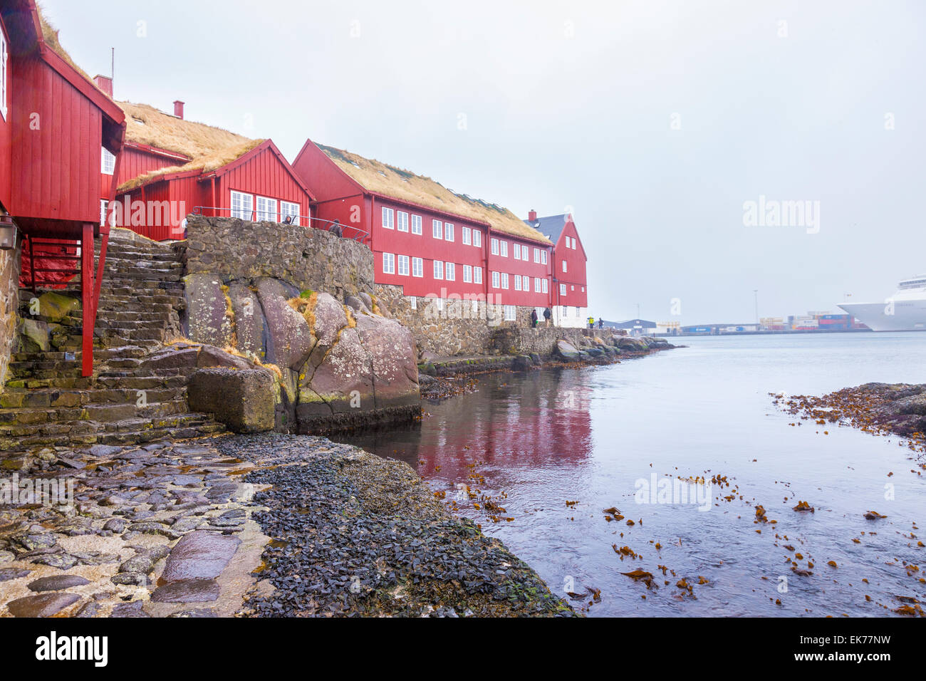 Tinganes peninsula the oldest part of the Faroe's islands capital Torshavn. It was founded 825 as the old viking parliament. Stock Photo