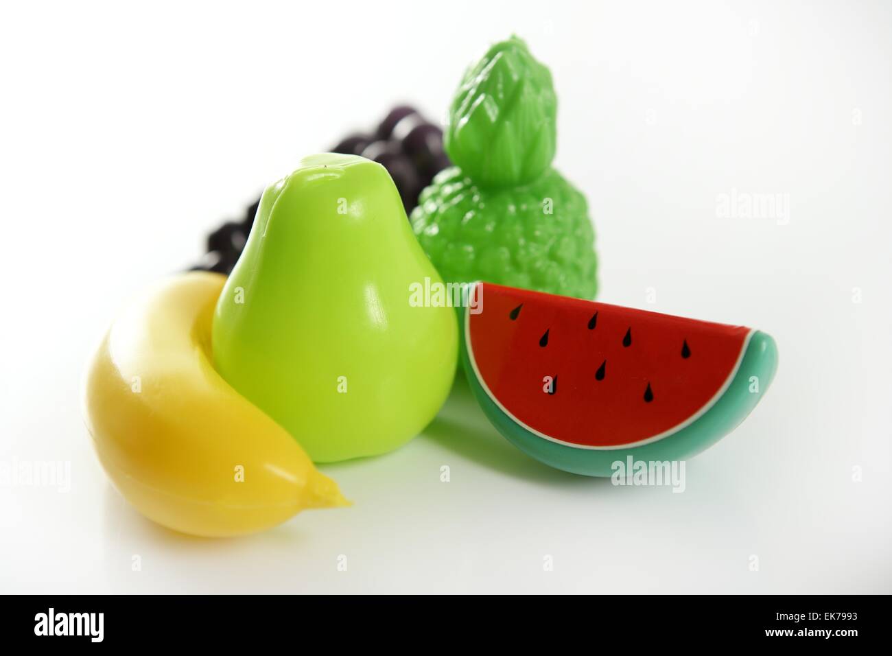 Plastic game, fake varied vegetables and fruits Stock Photo Alamy