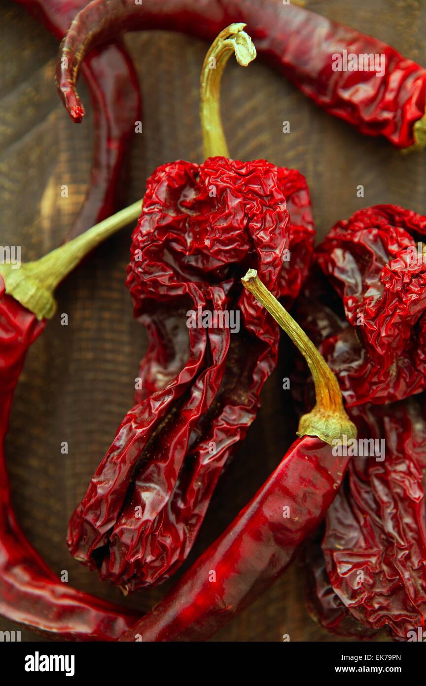 Red dried hot chili peppers Stock Photo - Alamy