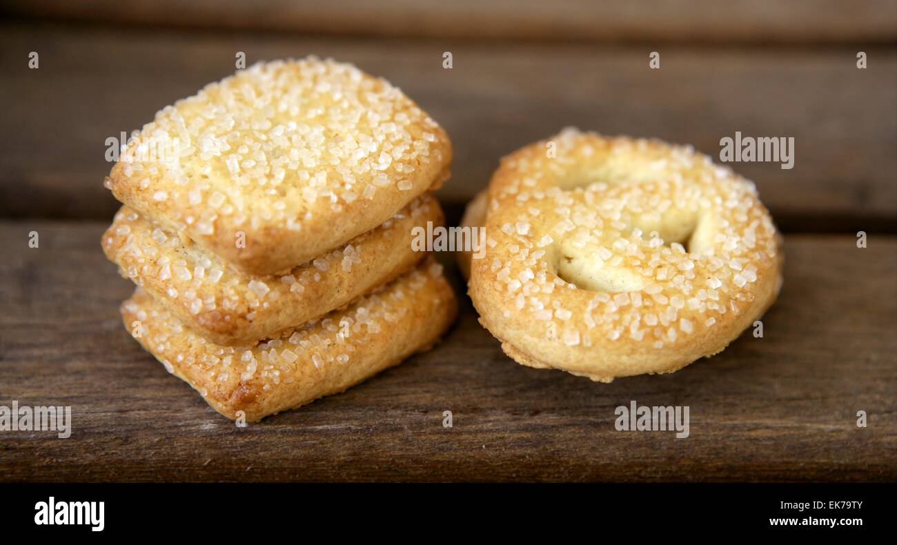 Butter cookies, holland biscuits over wood Stock Photo Alamy