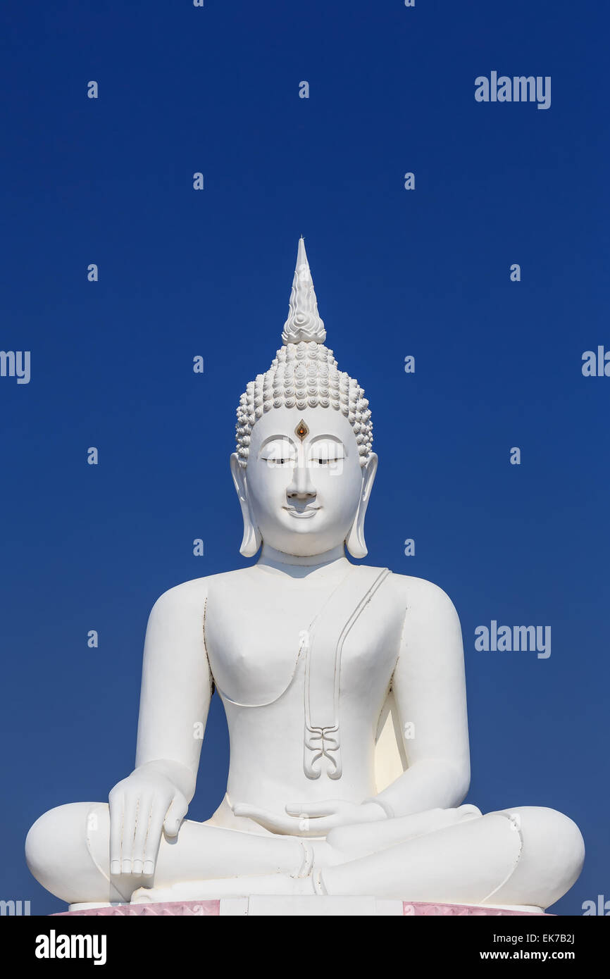 Big white buddha statue and blue sky in Thailand Stock Photo - Alamy
