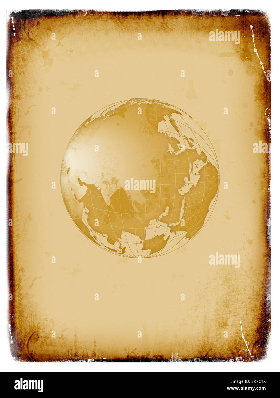 Ancient world map, globe, grunge background Stock Photo