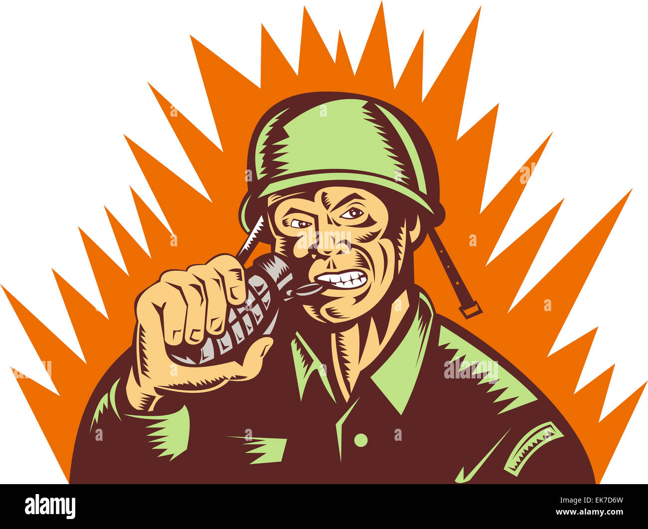 Army soldier pulling biting pin of hand grenade Stock Photo Alamy