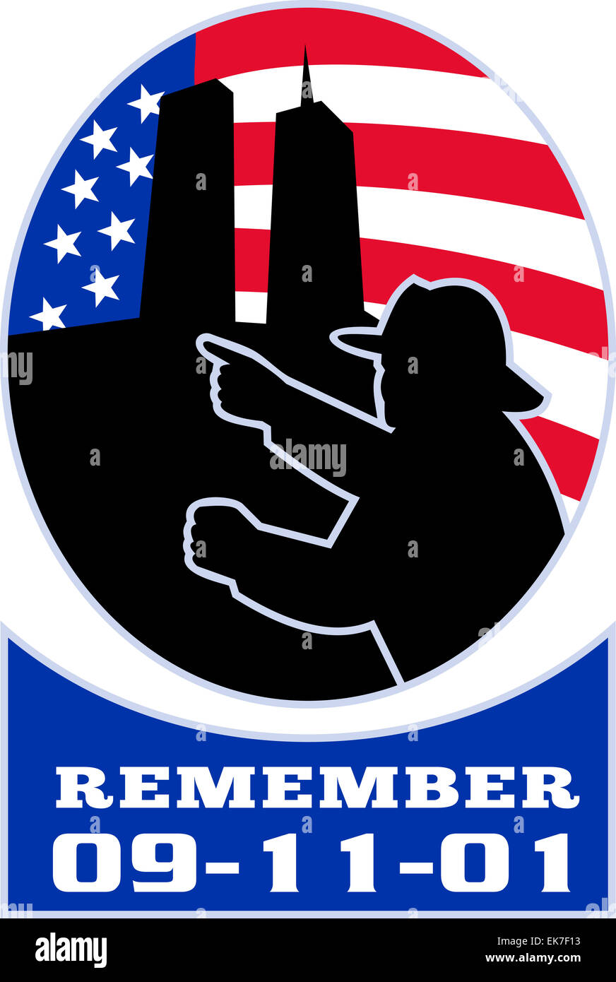9-11 fireman firefighter american flag twin tower Stock Photo - Alamy