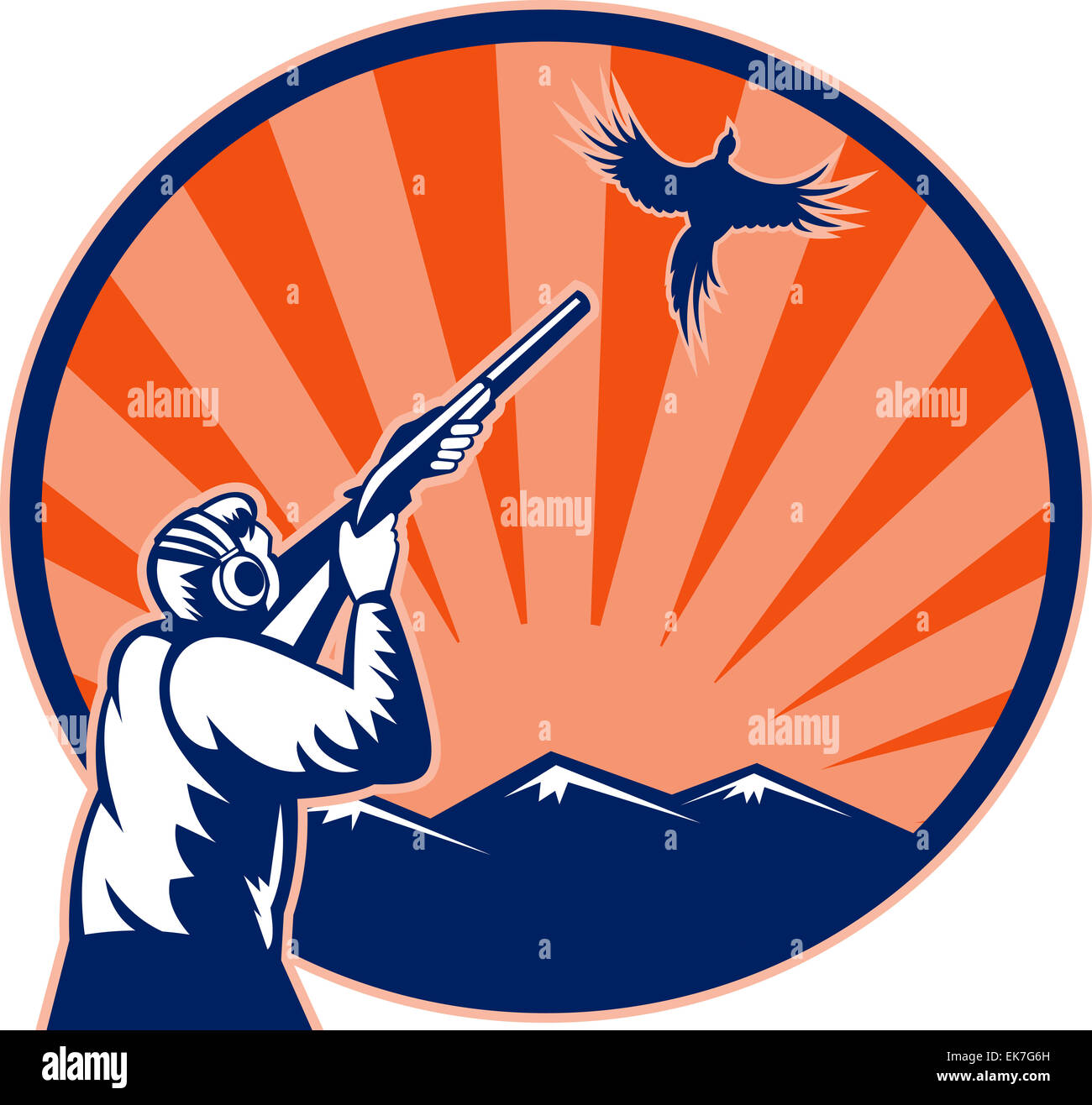 Hunter aiming shotgun rifle at bird pheasant Stock Photo Alamy