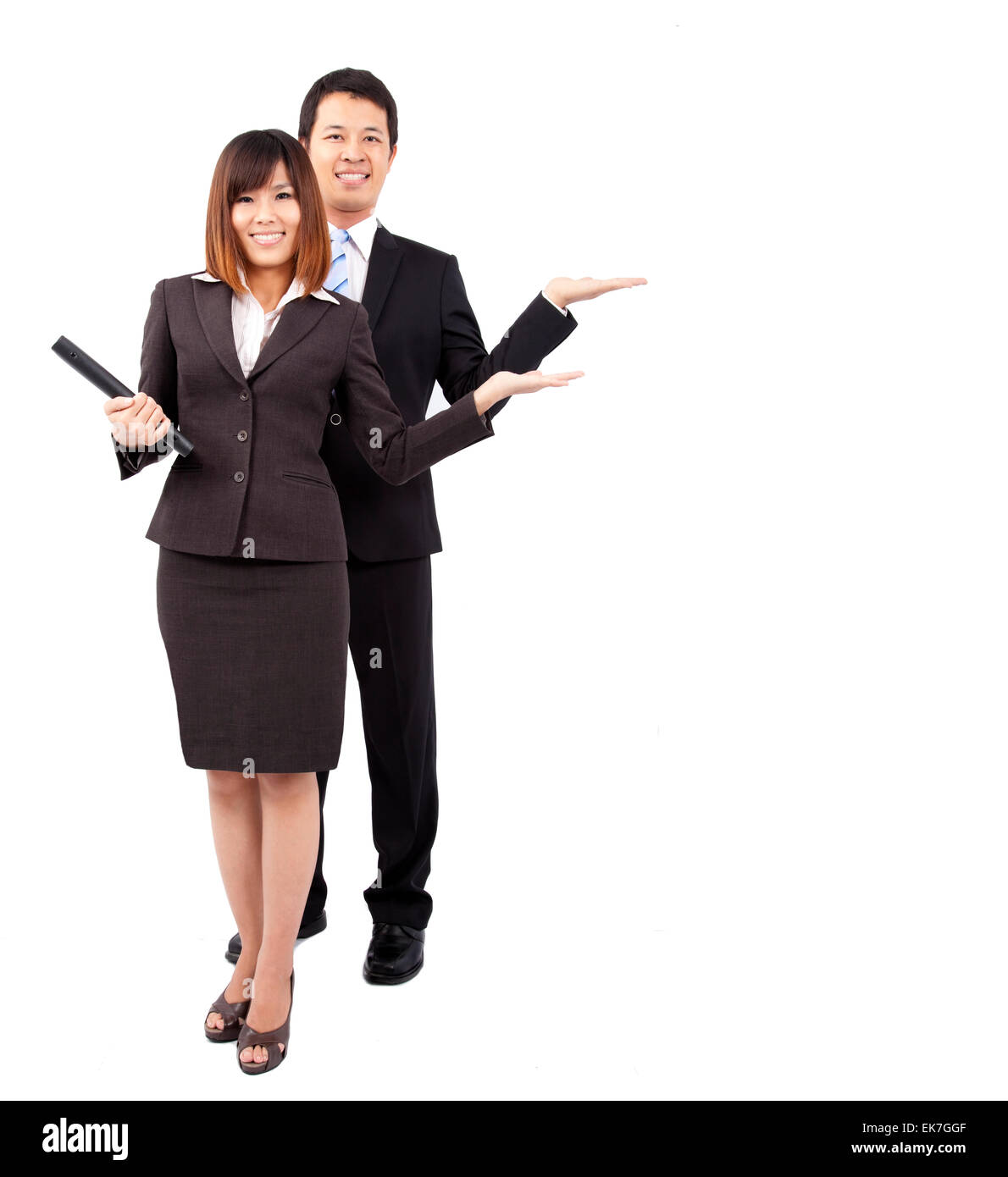 young smiling businesswoman and businessman Stock Photo - Alamy