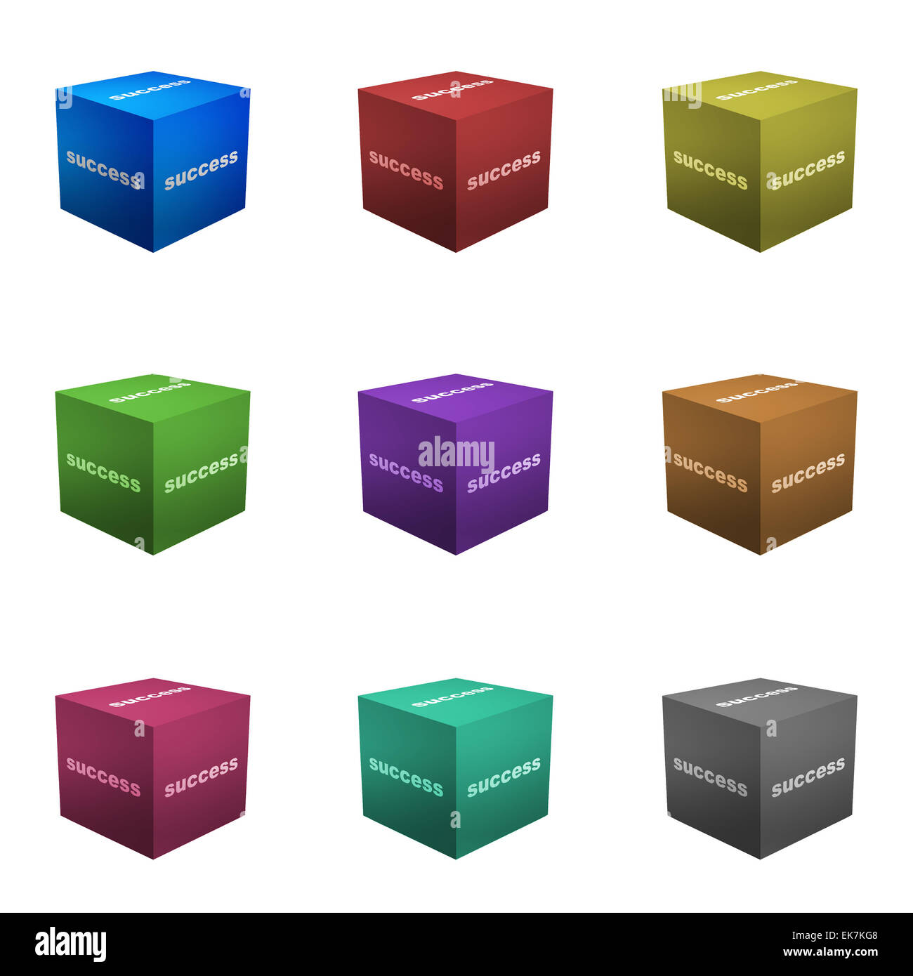 Success Boxes in 3d Cube Format Stock Photo