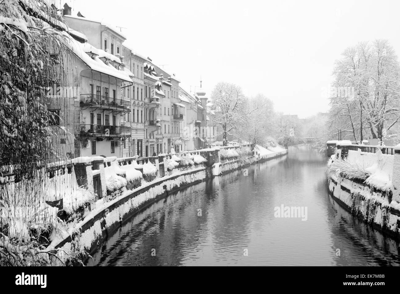 Snowing in Ljublana Stock Photo