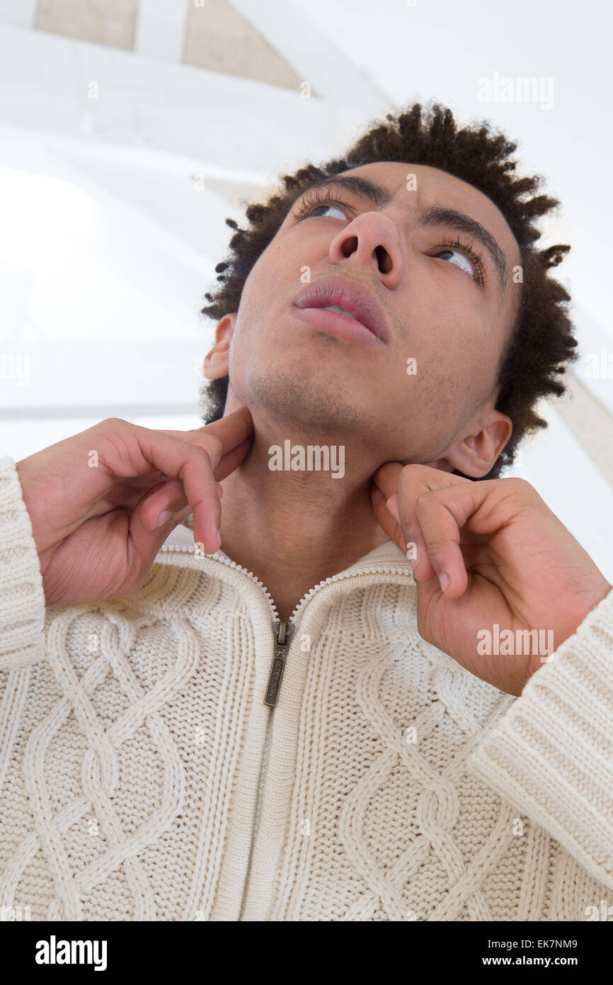 Sore throat man Stock Photo