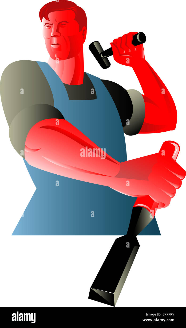 carpenter tradesman worker with chisel and hammer Stock Photo - Alamy