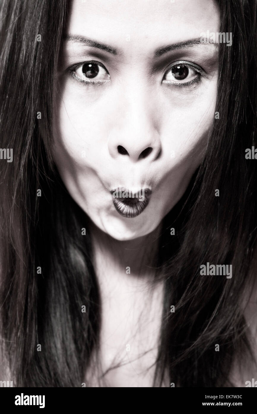 Scary Face of Asian Woman Appearing Horror Movie Stock Video - Video of  expression, eyes: 39955345