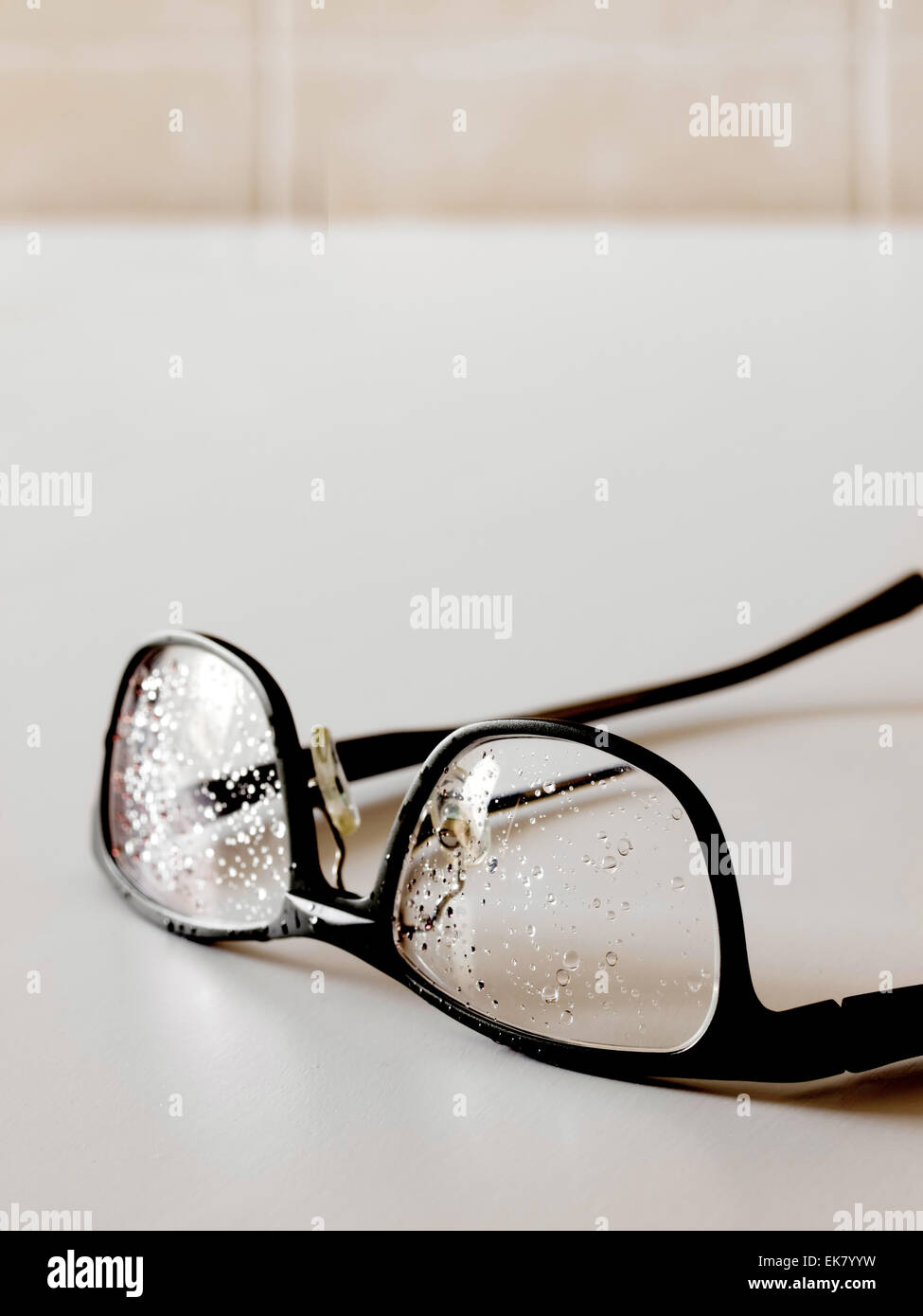 wet eye glasses in bathroom Stock Photo Alamy