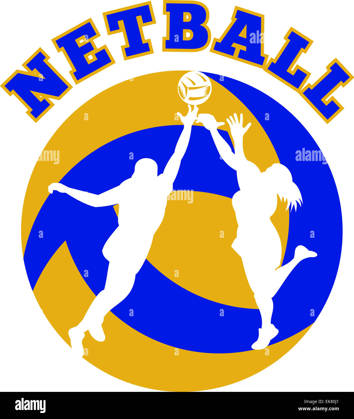 Netball player rebounding for ball Stock Photo