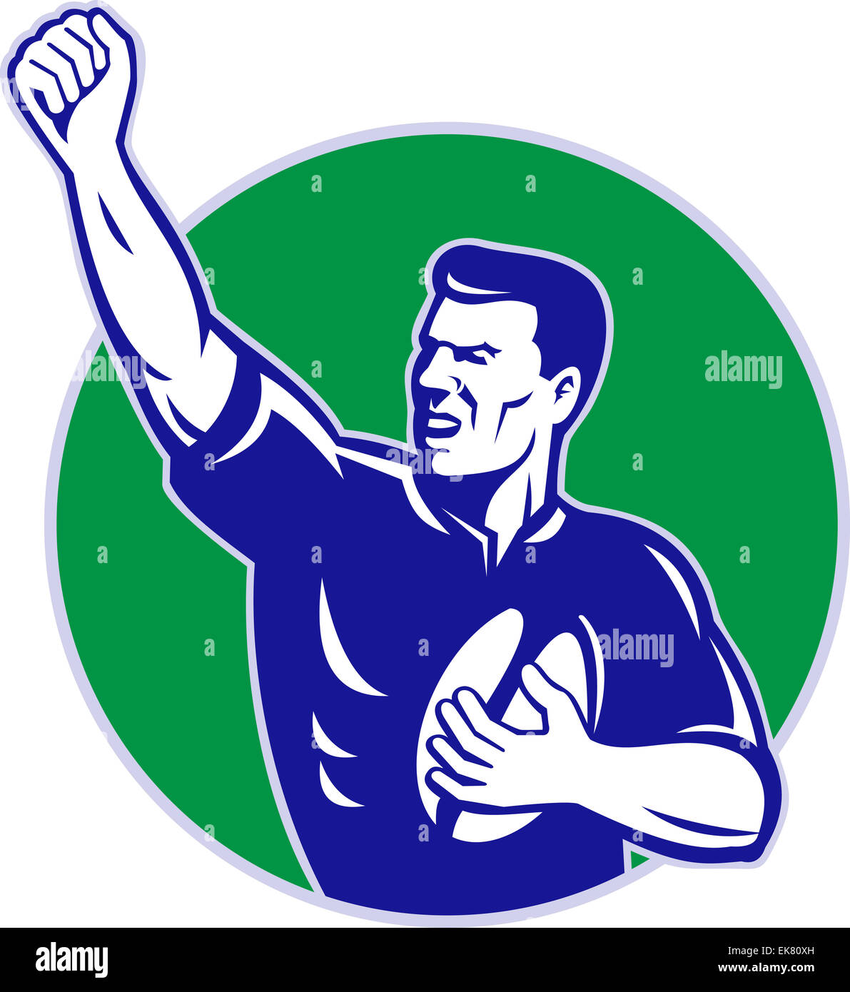 rugby player with ball pumping fist Stock Photo Alamy