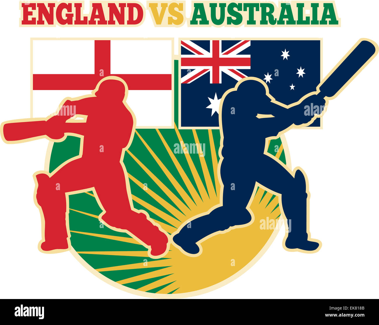 cricket sports batsman England vs Australia flag Stock Photo