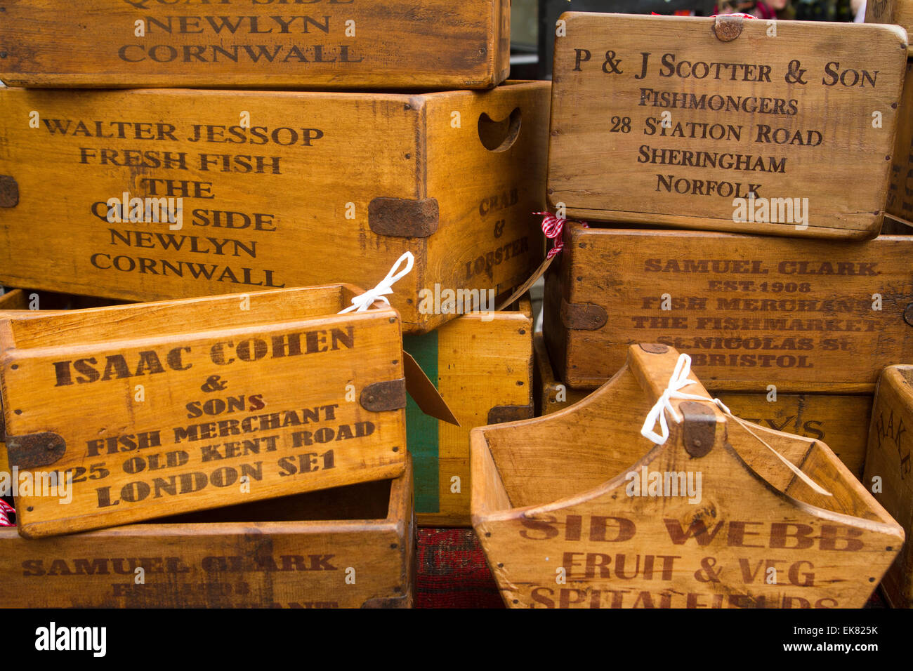 wooden boxes for sale in Frome Somerset England Stock Photo - Alamy