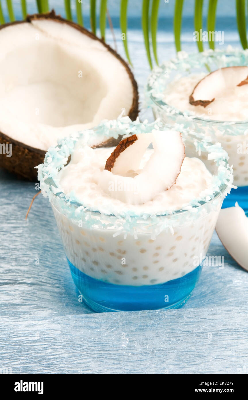 Coconut pudding with tapioca pearls and litchi jelly Stock Photo Alamy