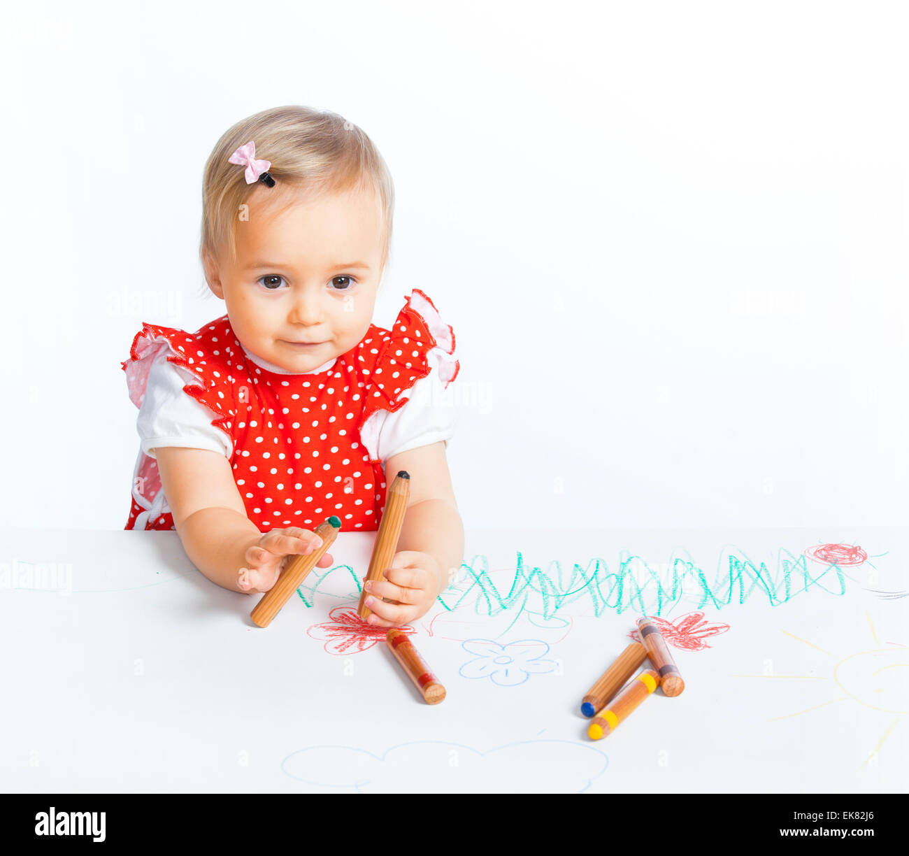 little girl drawing with crayons Stock Photo - Alamy
