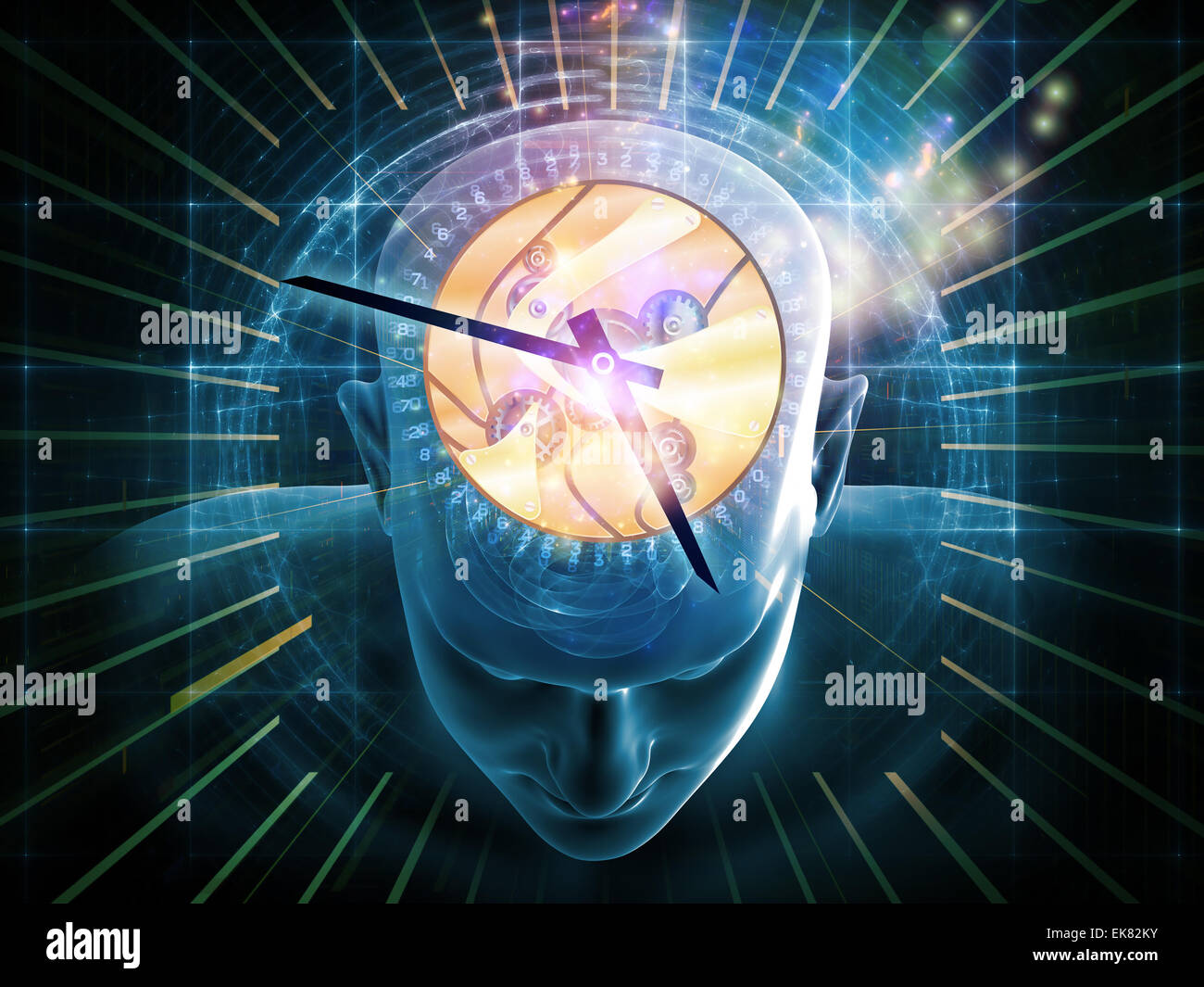 Illustration thinking concept human head clock hires stock photography