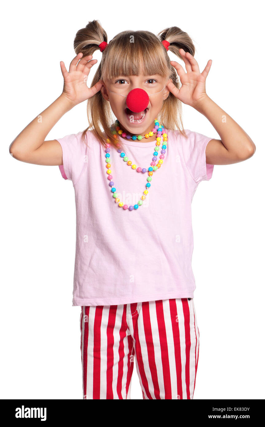Little girl with clown nose Stock Photo