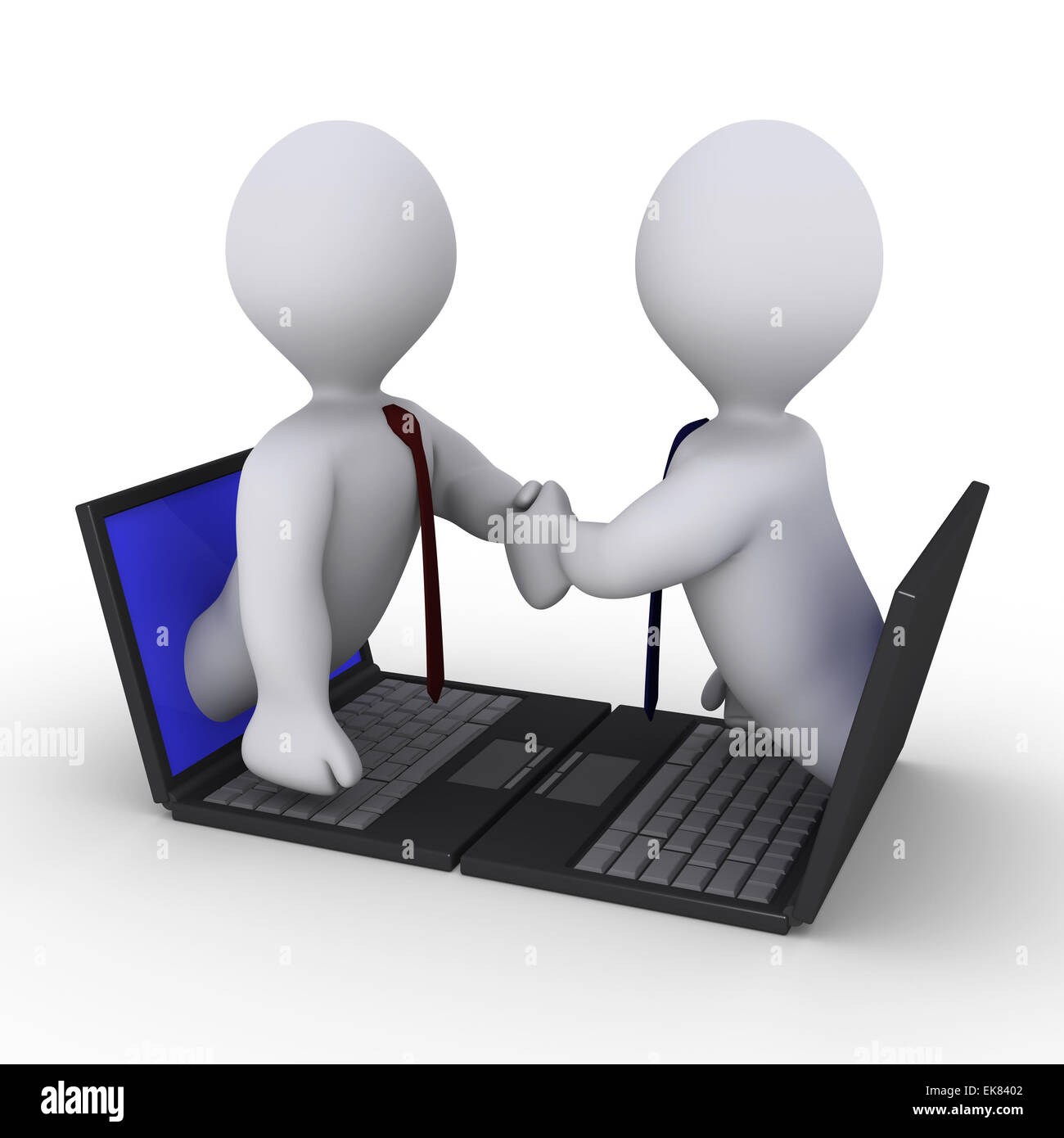 Businessmen handshake through laptop Stock Photo Alamy