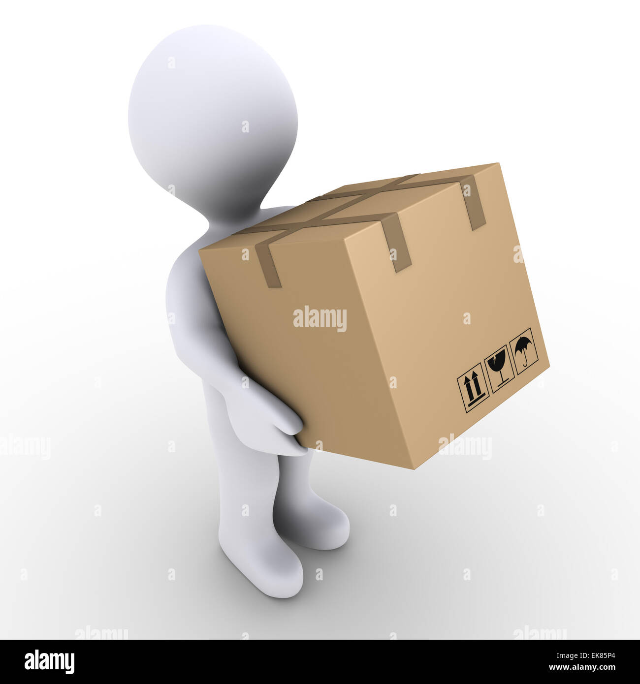 Person carries carton box Stock Photo