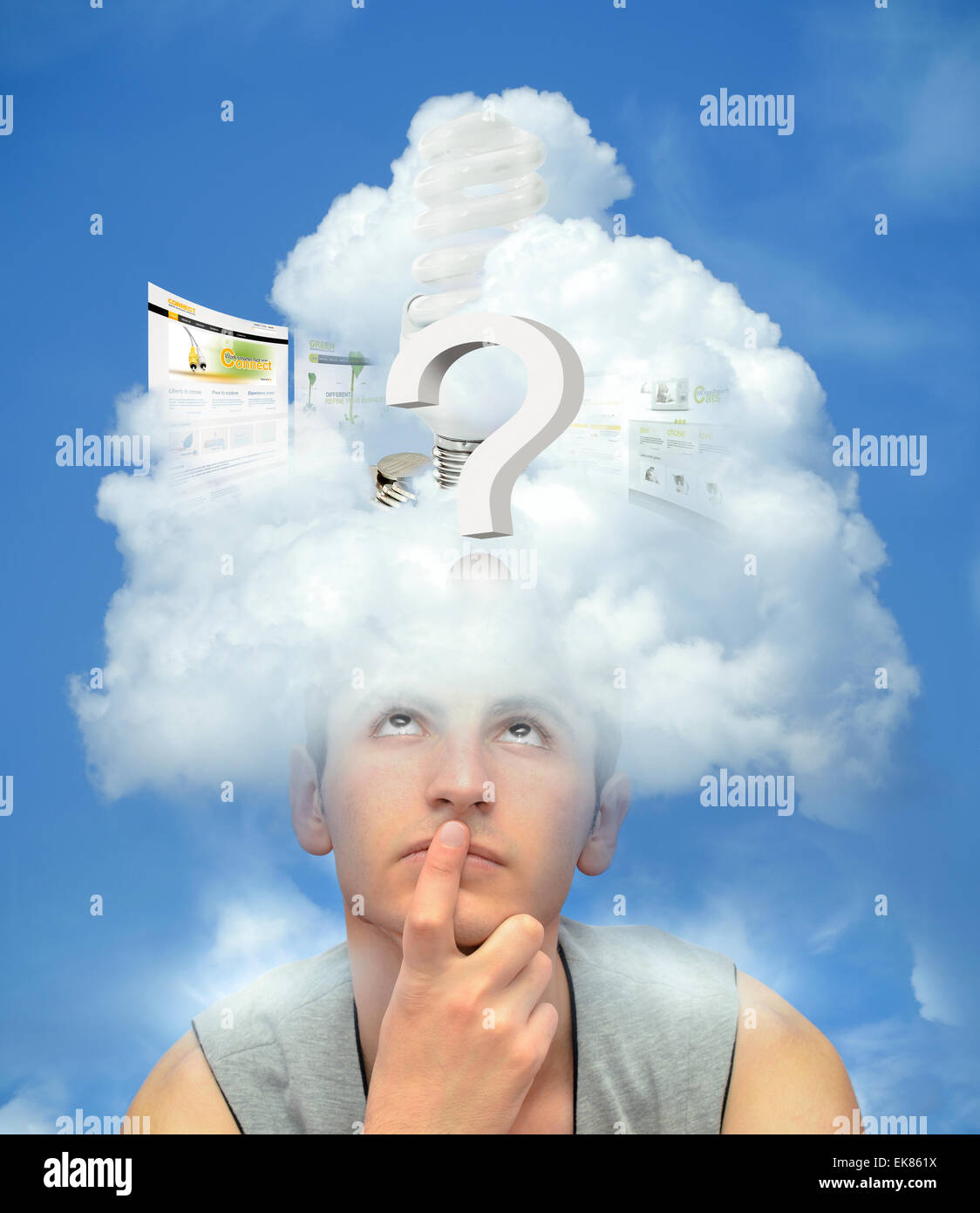Head In The Technology Cloud Stock Photo - Download Image Now