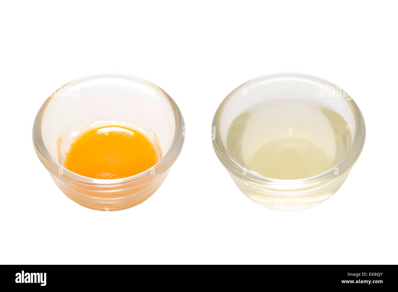 separated egg white and yolk Stock Photo