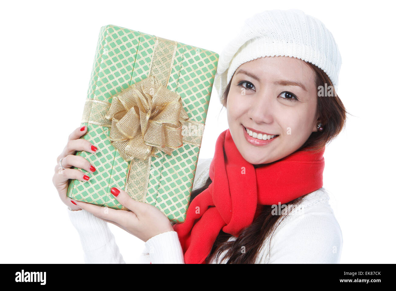 Young Lady With A Gift Stock Photo - Alamy