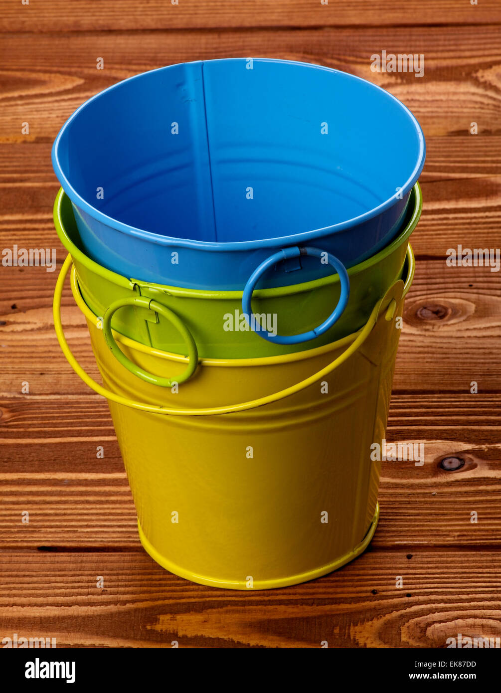 Colour Tin Buckets Stock Photo Alamy