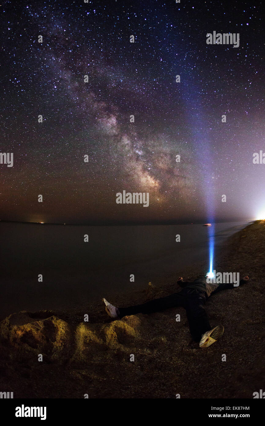 Milky Way. Beautiful summer night on the sea in Ukraine Stock Photo