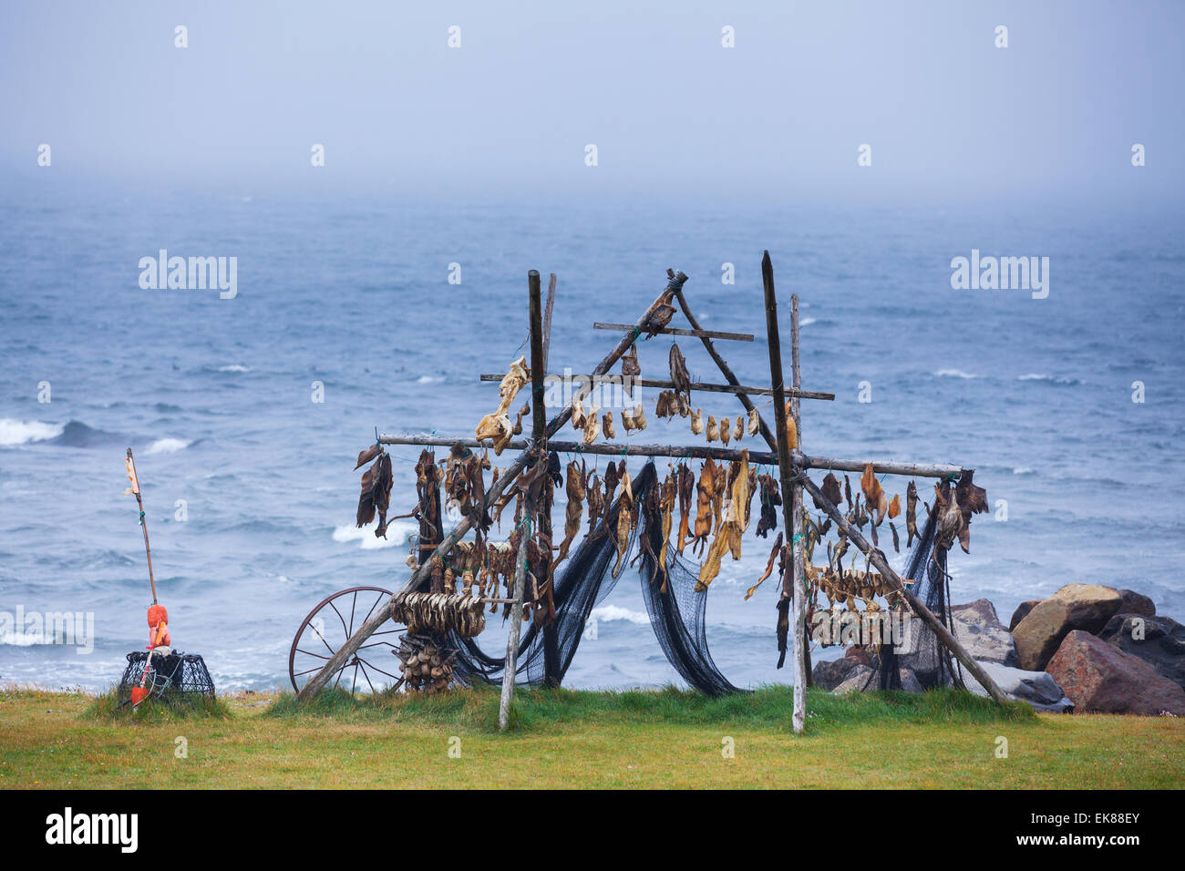 Trestles for hanging up fish to dry Stock Photo - Alamy