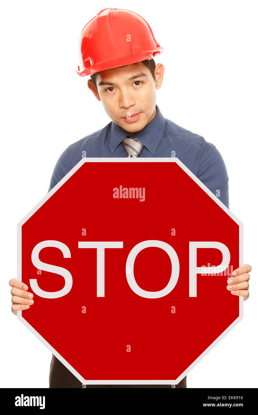 Road worker holding stop sign hires stock photography and images Alamy