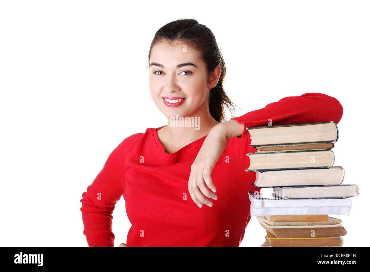 Happy smiling young student woman with books Stock Photo - Alamy