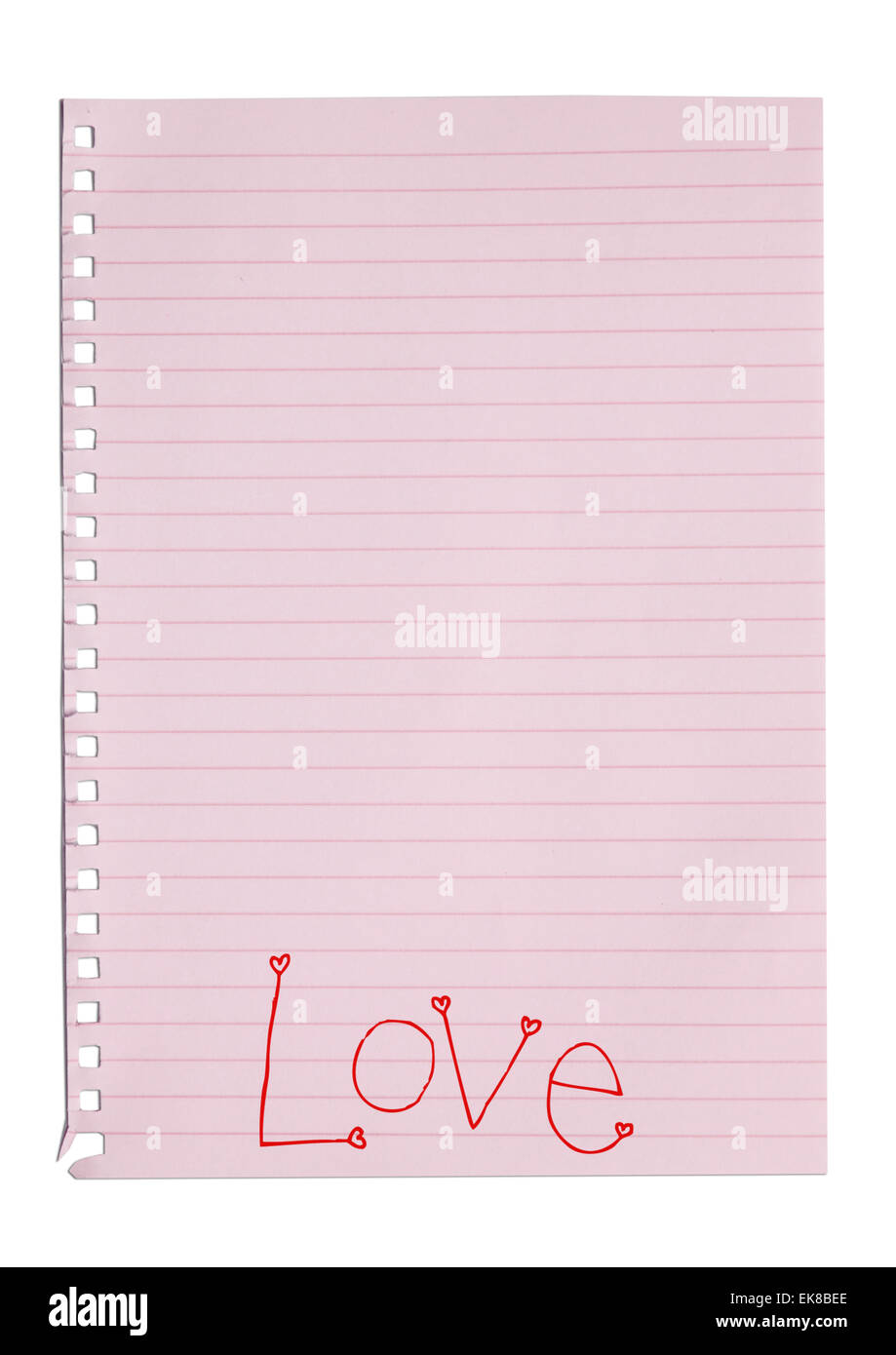 Handwriting love word on pink note paper Stock Photo